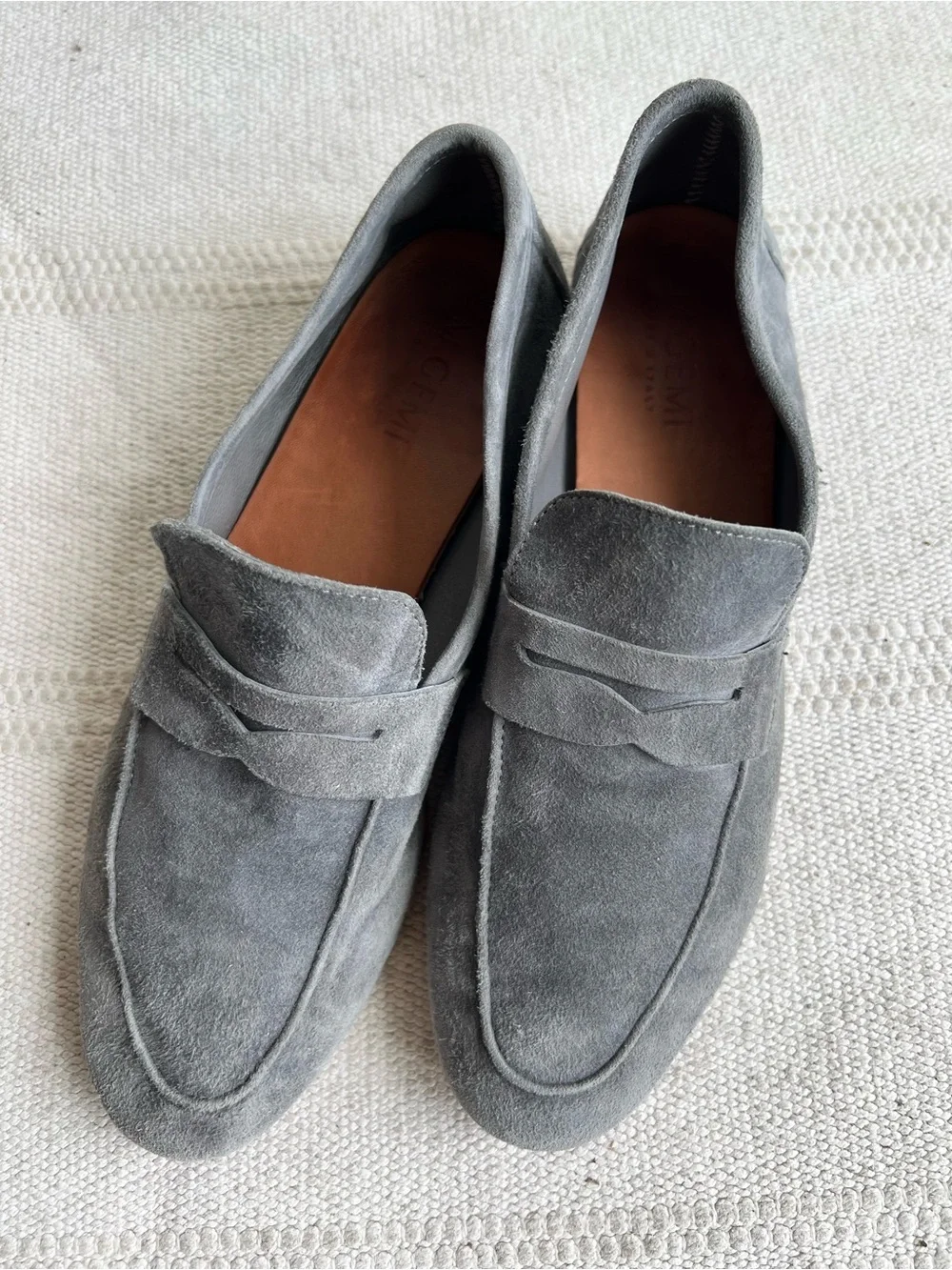 M Gemi Grey Suede Penny Loafers - Sz 37 Hand made in Tuscany